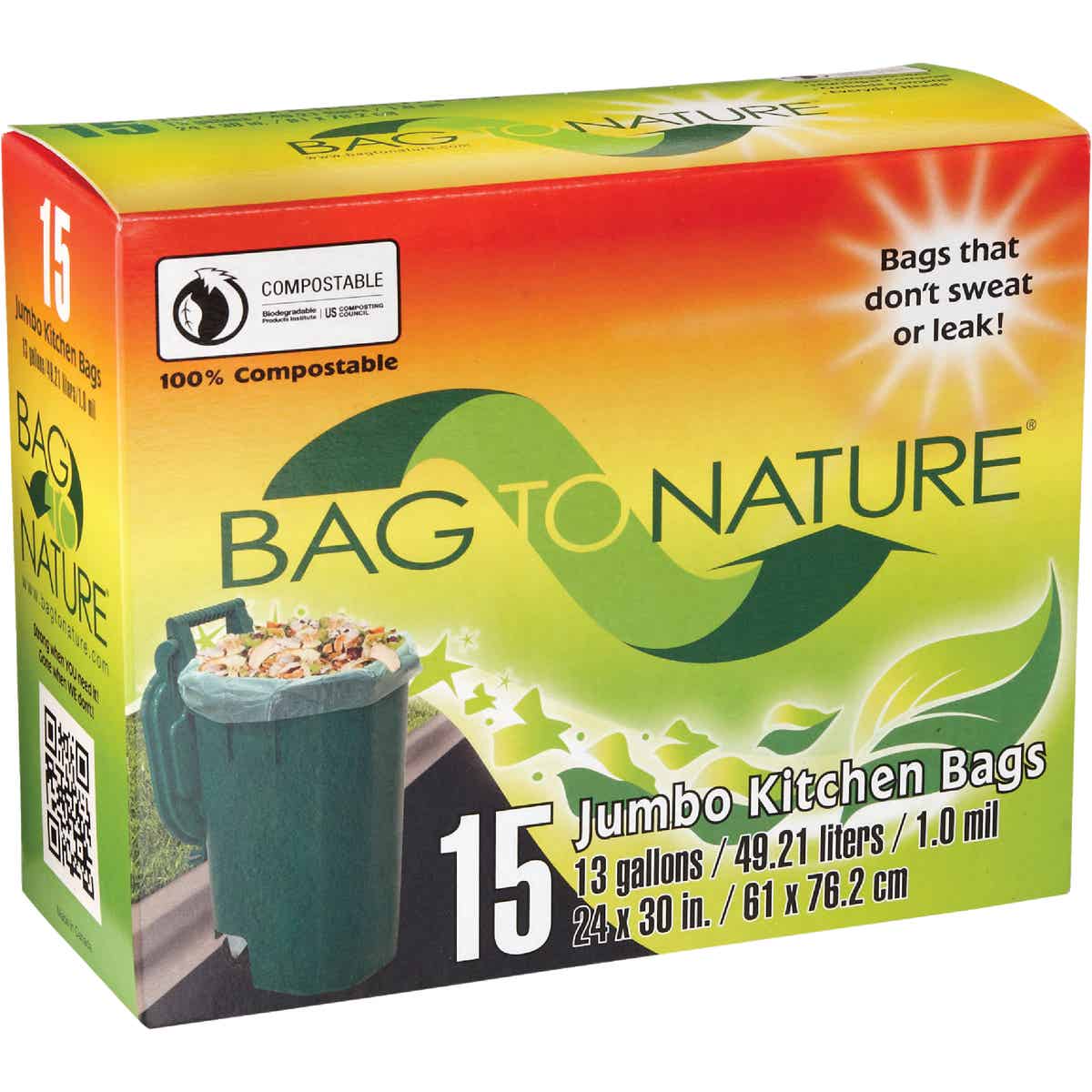 Bag-To-Nature 13 Gal. Compostable Green Trash Bag (15-Count) Image 2