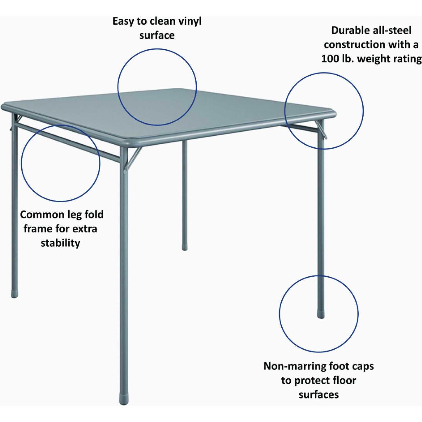 COSCO Gray Folding Vinyl Table and Fabric Chair Set (5-Piece) Image 3