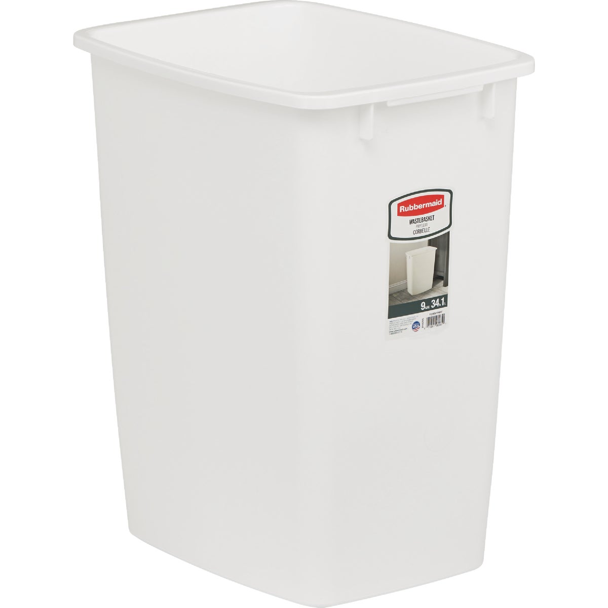 Rubbermaid 9 Gal. White Wastebasket Image 1