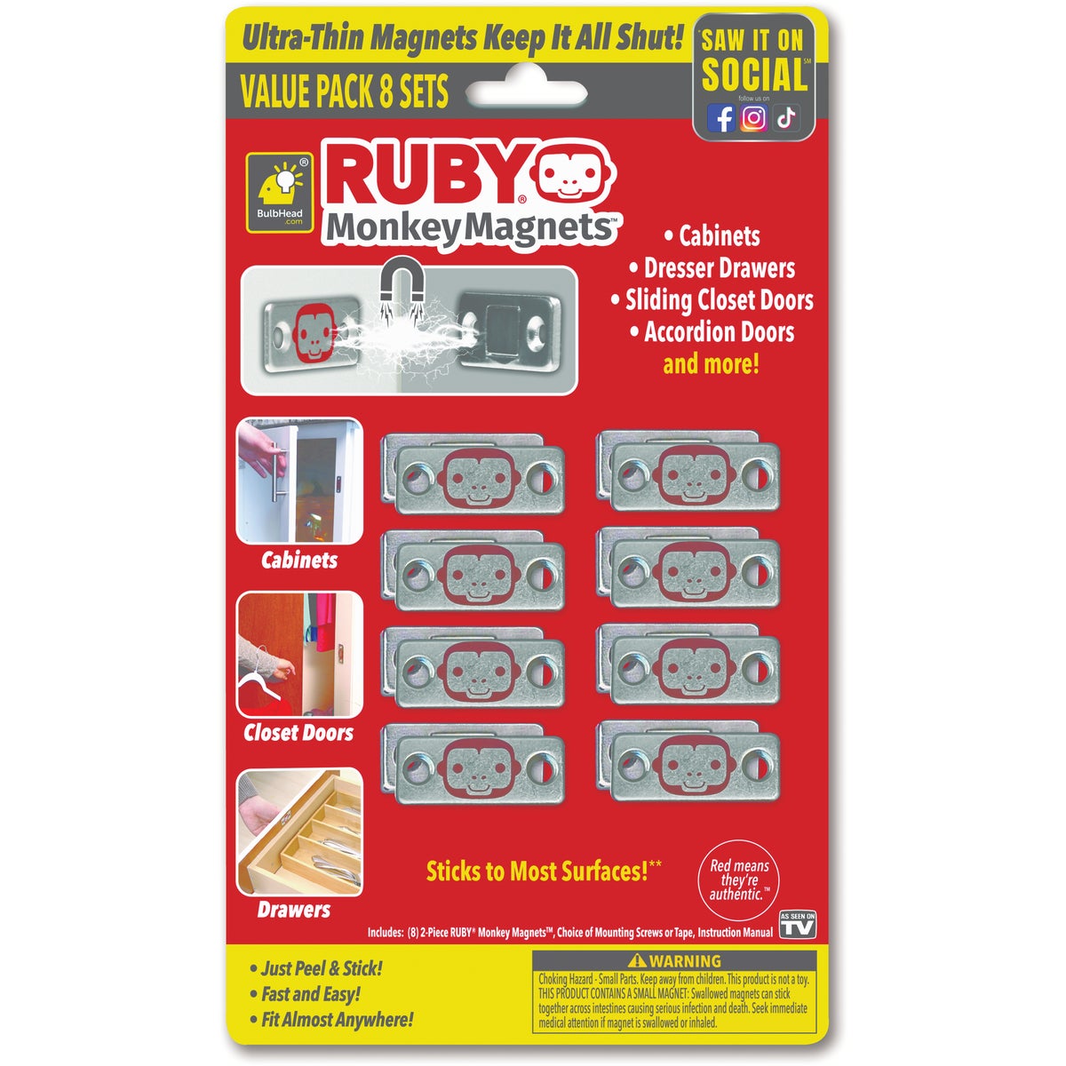 Ruby Monkey Magnets Drawer & Cabinet Closures