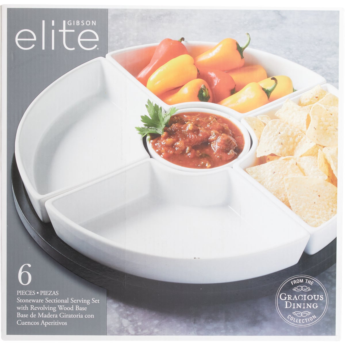 Gibson Home Gracious Dining Tidbit Dishes with Wood Base (6-Piece) Image 3