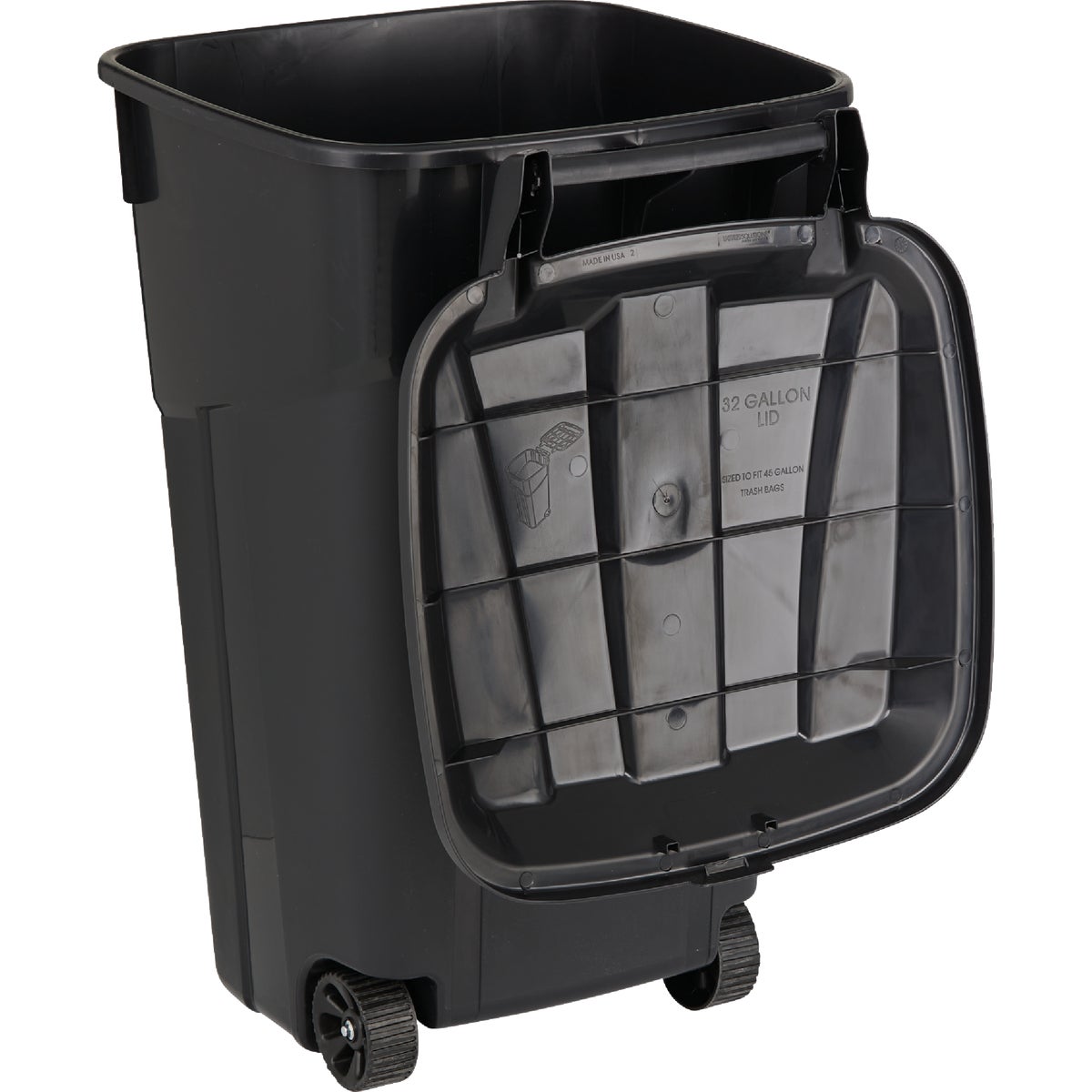 United Solutions Rough and Rugged 32 Gal. Wheeled Trash Can with Attached Lid Image 3