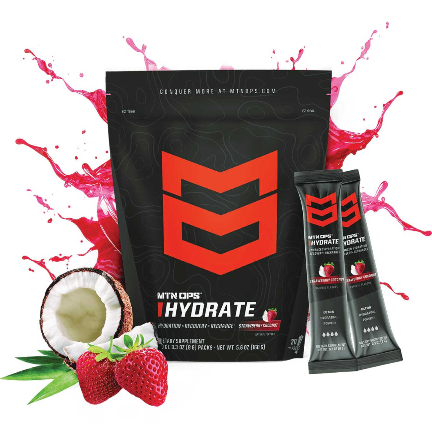 MTN OPS Hydrate Strawberry Coconut Trail Pack Drink Mix (20-Count) Image 1