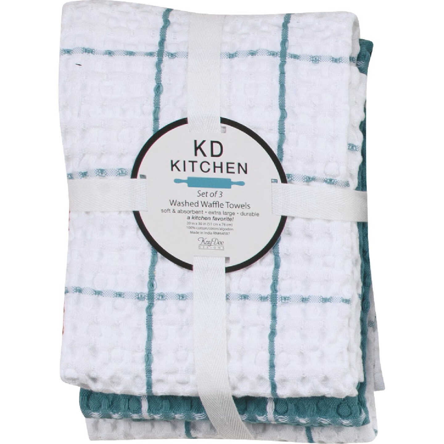Kay Dee Designs Aqua Haze Waffle Kitchen Towel (3-Pack) Image 1