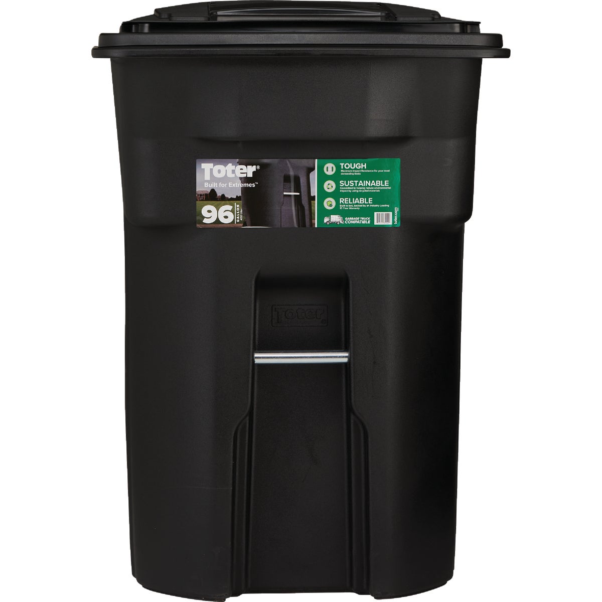 Toter 96 Gal. Black Outdoor Trash Can With Attached Lid and Wheels Image 2