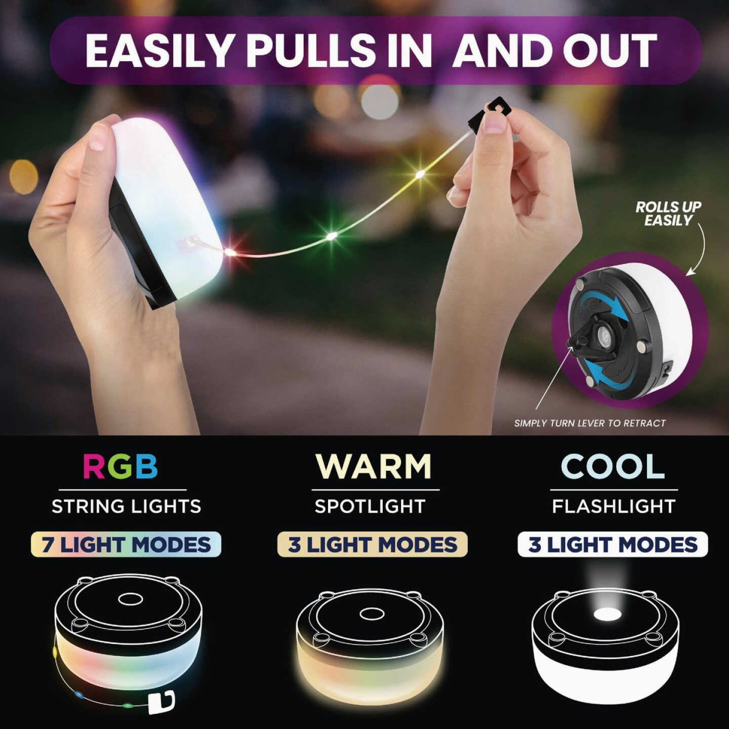 Bell+Howell Retractable RGB LED String Light Set Image 7