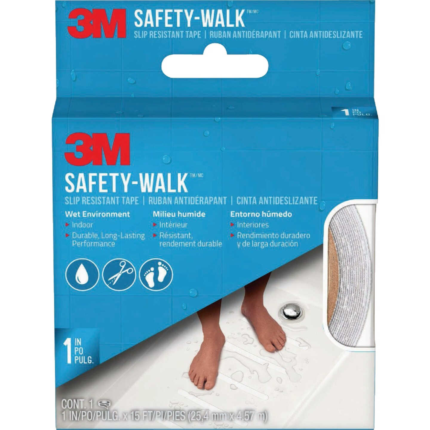 3M Safety-Walk Slip Resistant Tape, 1 In. x 15 Ft., White Image 1
