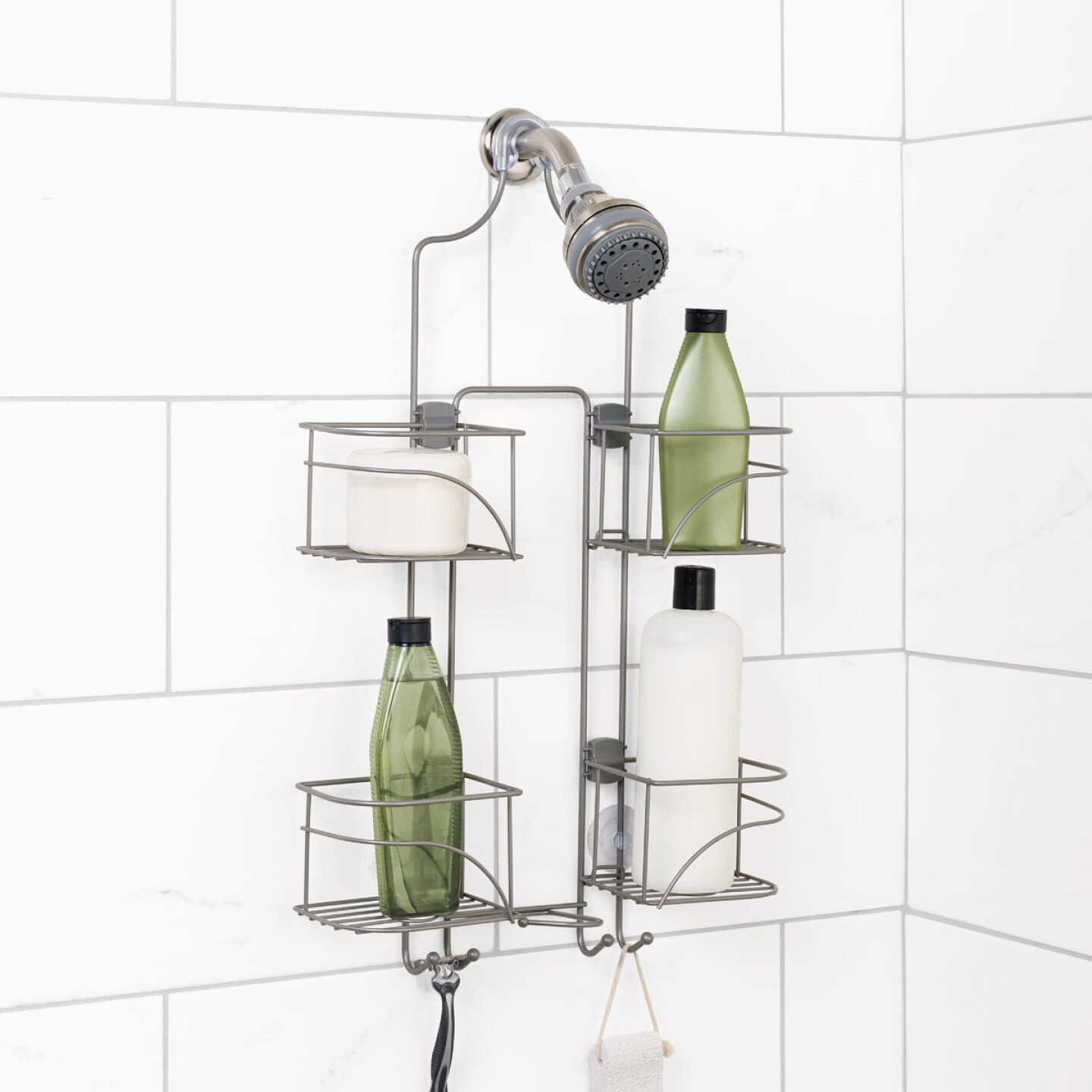 Zenna Home 10-1/4 In. x 24-3/4 In. Satin Nickel Expandable Hanging Shower Caddy Image 4