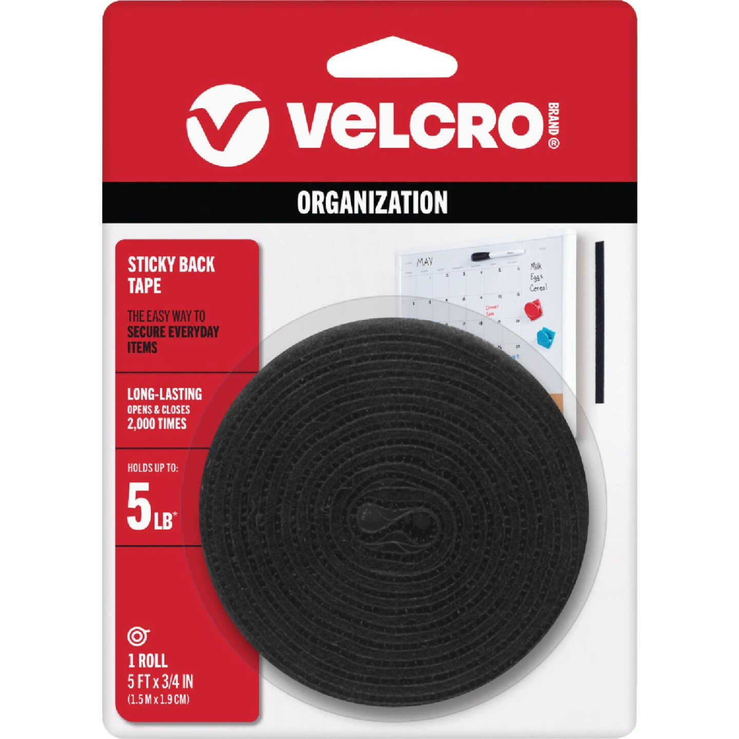 VELCRO Brand 3/4 In. x 5 Ft. Black Sticky Back Reclosable Hook & Loop Roll Image 1