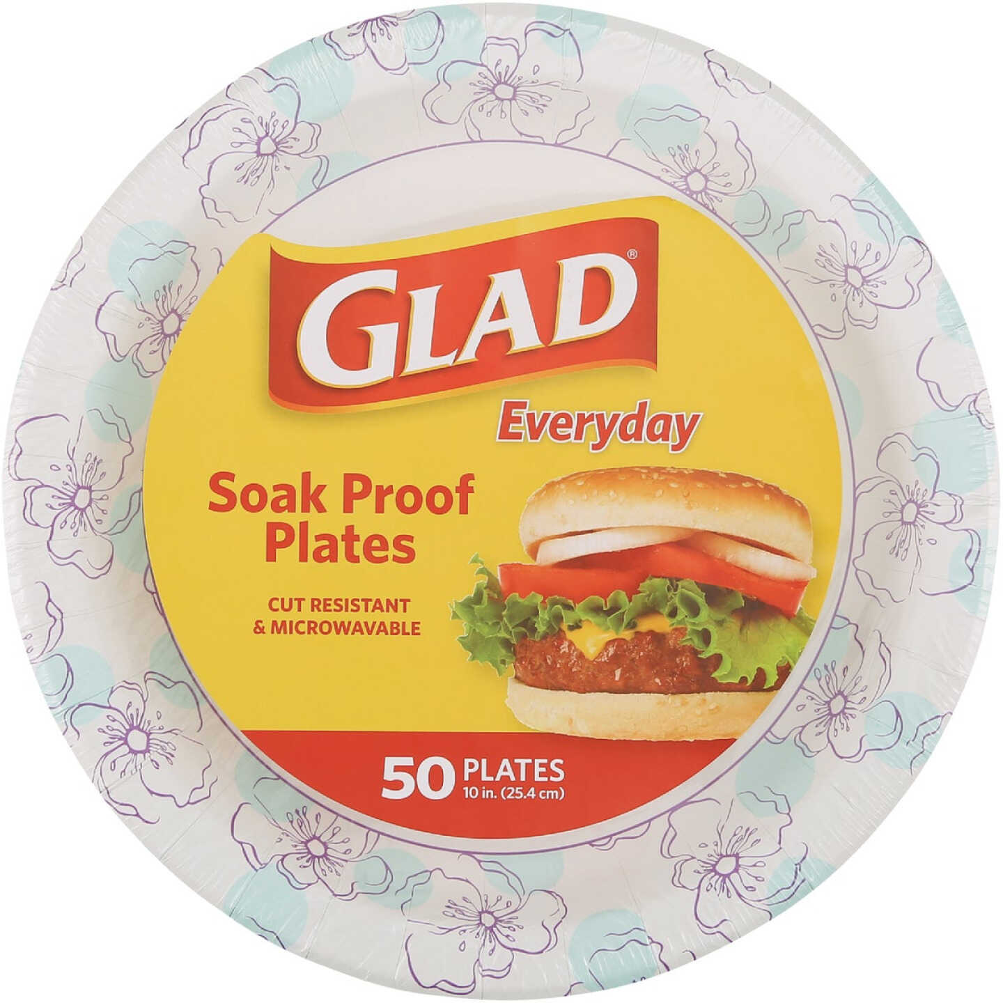 Glad Everyday 10 In. Blue Flower Round Paper Plates (50-Count) Image 1