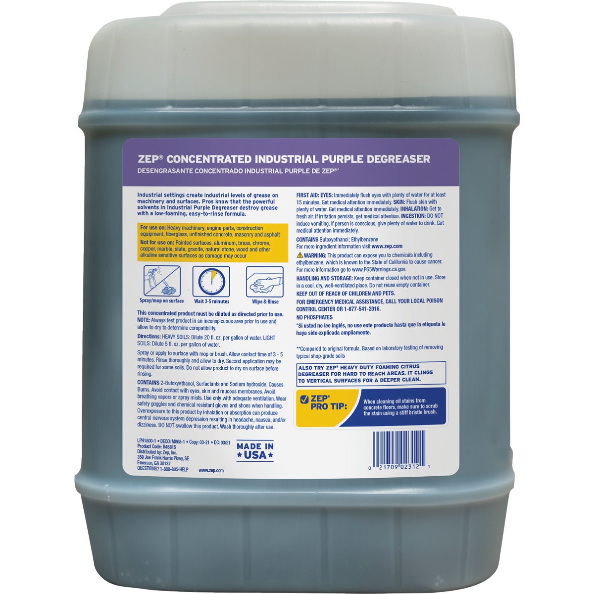 Zep 5 Gal. Industrial Purple Cleaner & Degreaser Concentrate Image 2