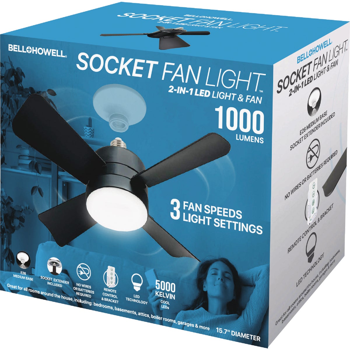Bell+Howell Black Ceiling Socket Fan/Light Image 6