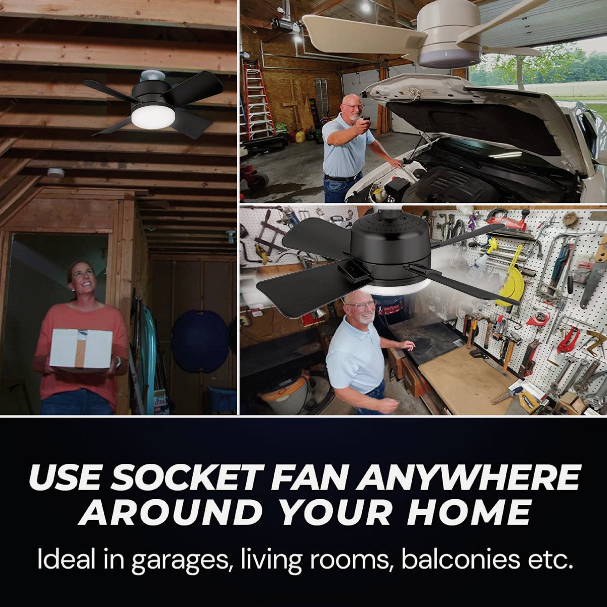 Bell+Howell Black Ceiling Socket Fan/Light Image 3