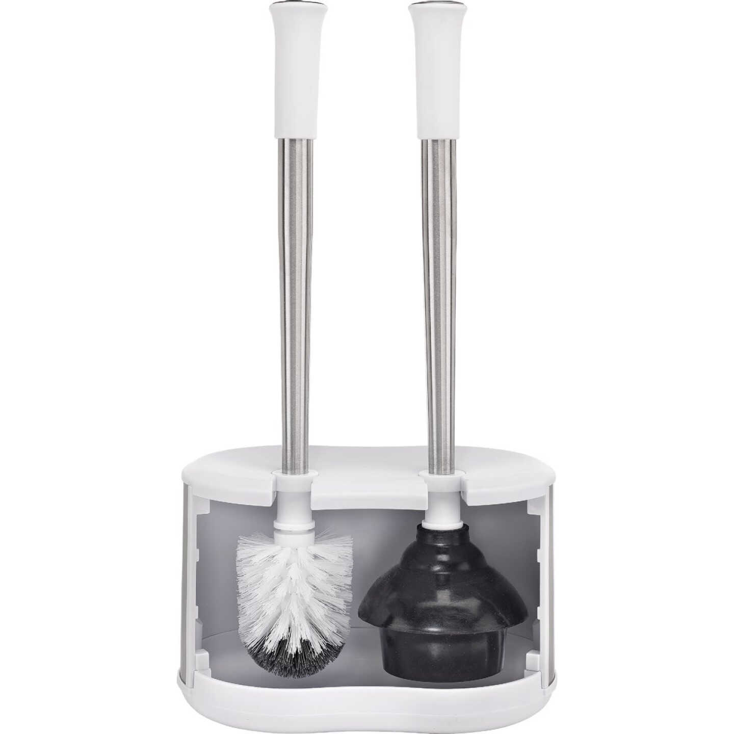Polder Stainless Steel/White Toilet Brush and Plunger Caddy Image 1