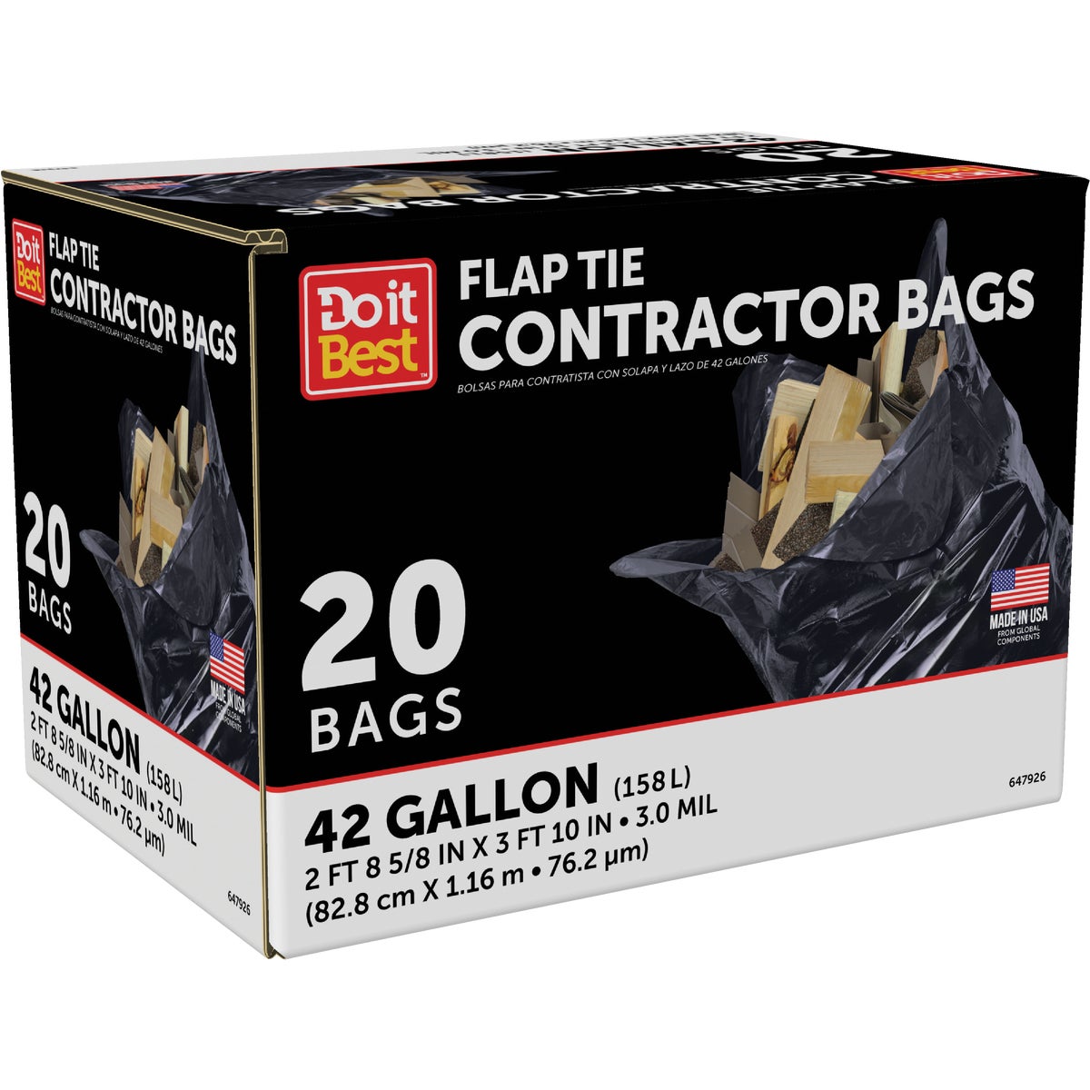 Do it Best 42 Gal. Flap Tie Contractor Black Trash Bag (20-Count) Image 2