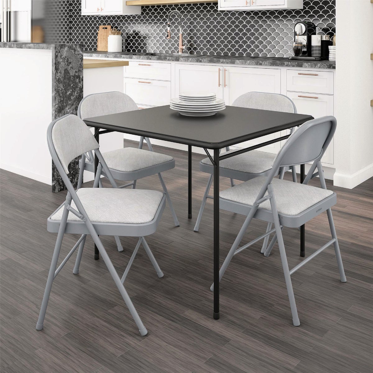 COSCO Premium Gray Fabric Padded Metal Folding Chair Image 2