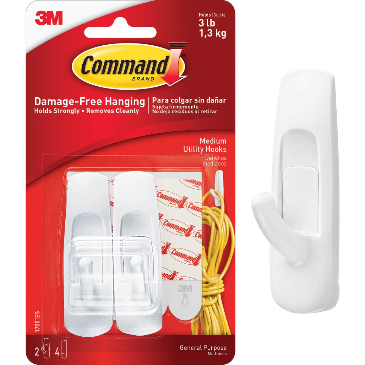 Command Medium Utility Hook, White, 2 Hooks, 4 Strips Image 1