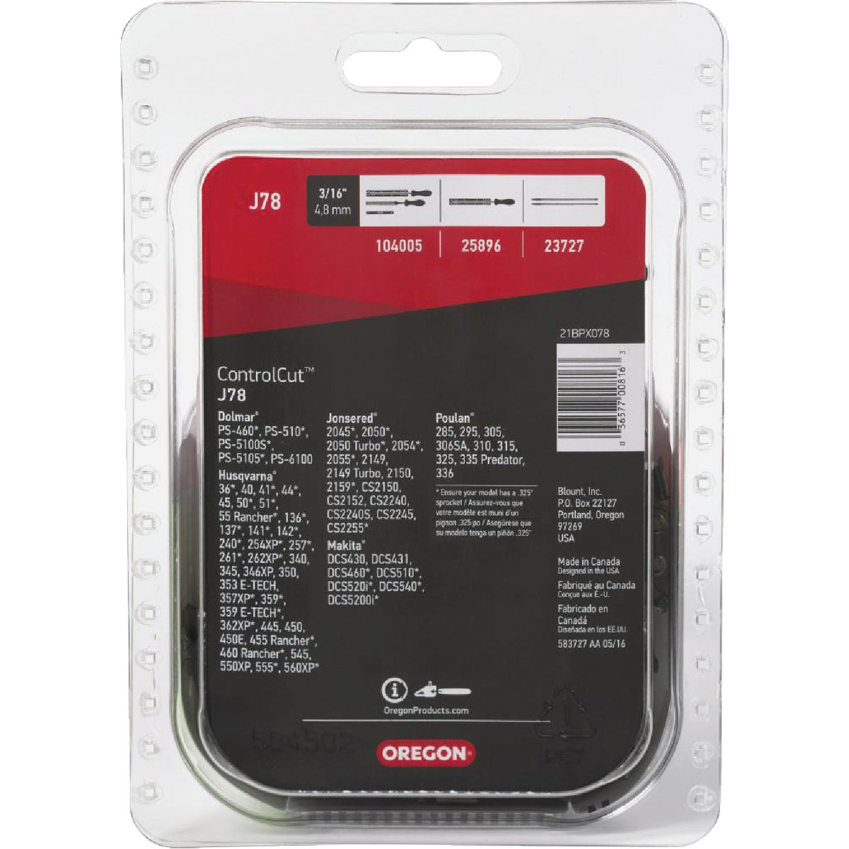 Oregon J78 ControlCut Saw Chain for 20 in. Bar - 78 Drive Links - fits Echo, Husqvarna, Makita, Poulan, Jonsered and others Image 4