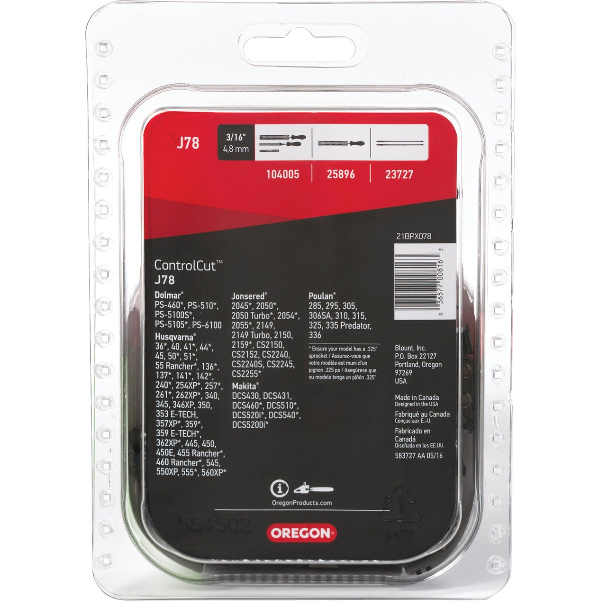 Oregon J78 ControlCut Saw Chain for 20 in. Bar - 78 Drive Links - fits Echo, Husqvarna, Makita, Poulan, Jonsered and others Image 5