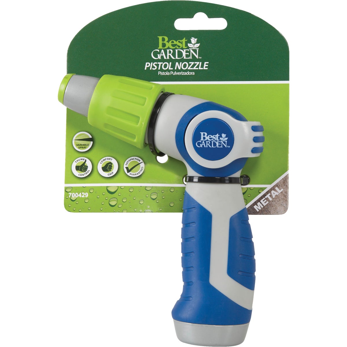 Best Garden Metal Pistol Nozzle, Blue & Gray Image 2