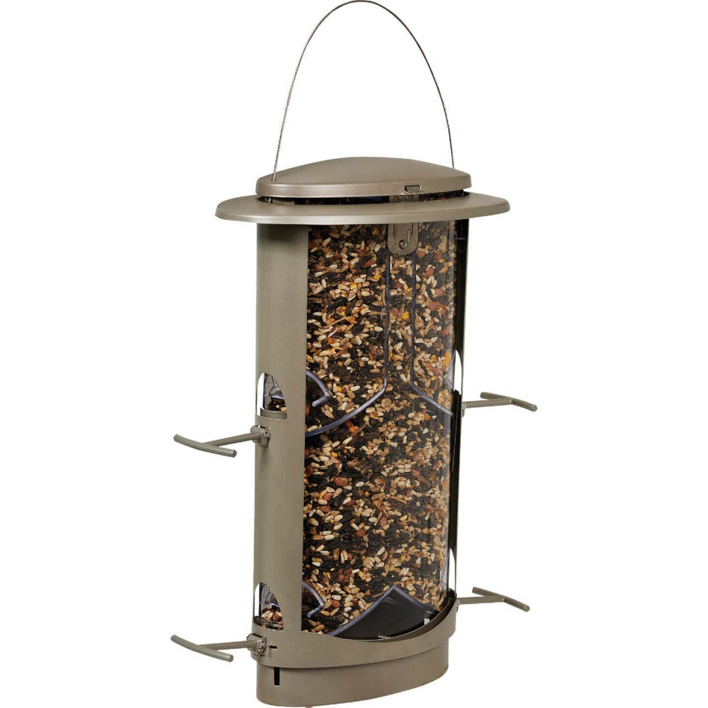 Squirrel X1 Tan Plastic 4.2 Lb. Capacity Elliptical Tube Bird Feeder Image 1