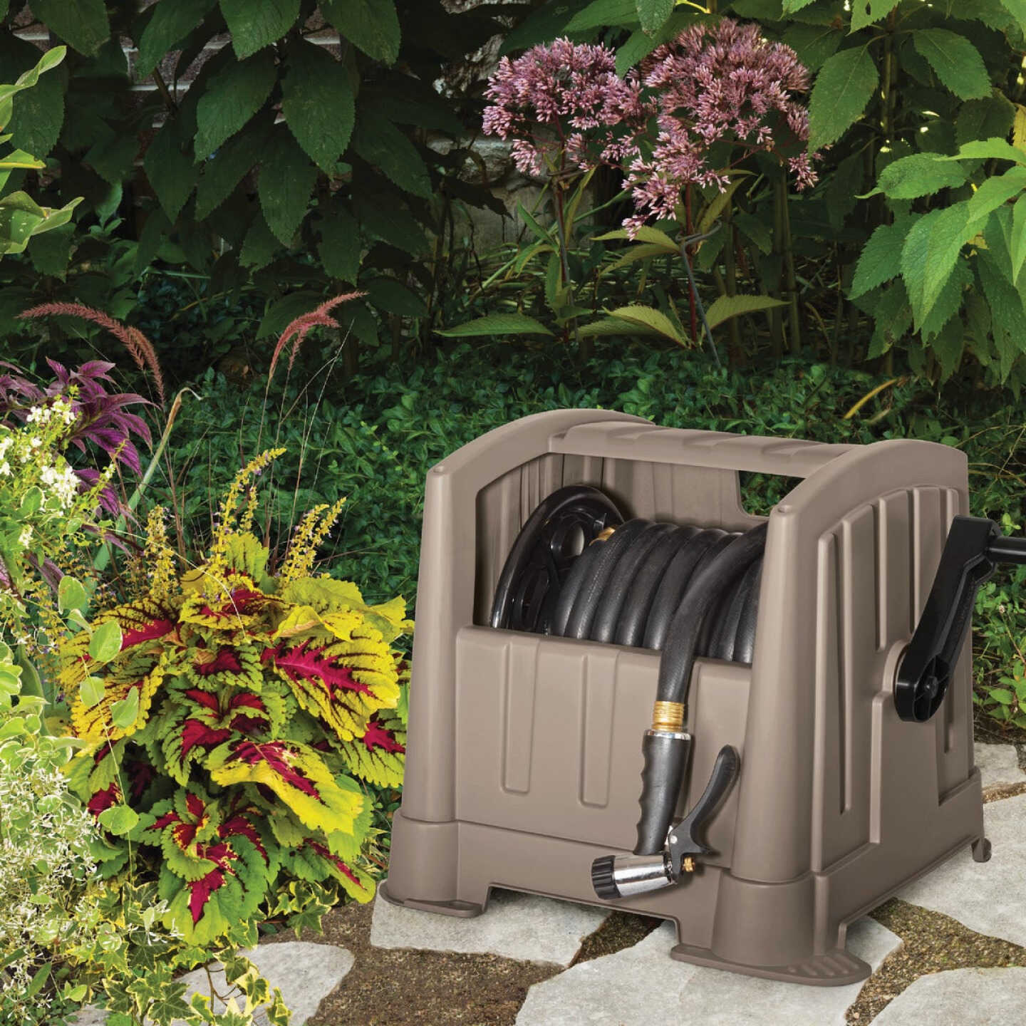 Suncast Hideaway 100 Ft. Dark Taupe Hose Storage Image 2