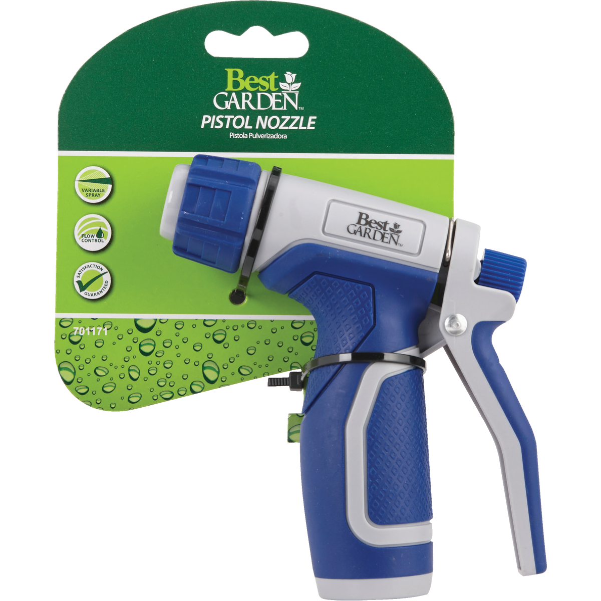 Best Garden Plastic Adjustable Tip Pistol Nozzle, Blue & Gray Image 2