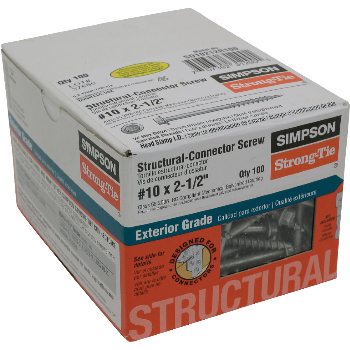 Strong-Drive SD CONNECTOR Screw  #10 x 2-1/2 in. 1/4-Hex Drive, Mech. Galv. (100-Qty)