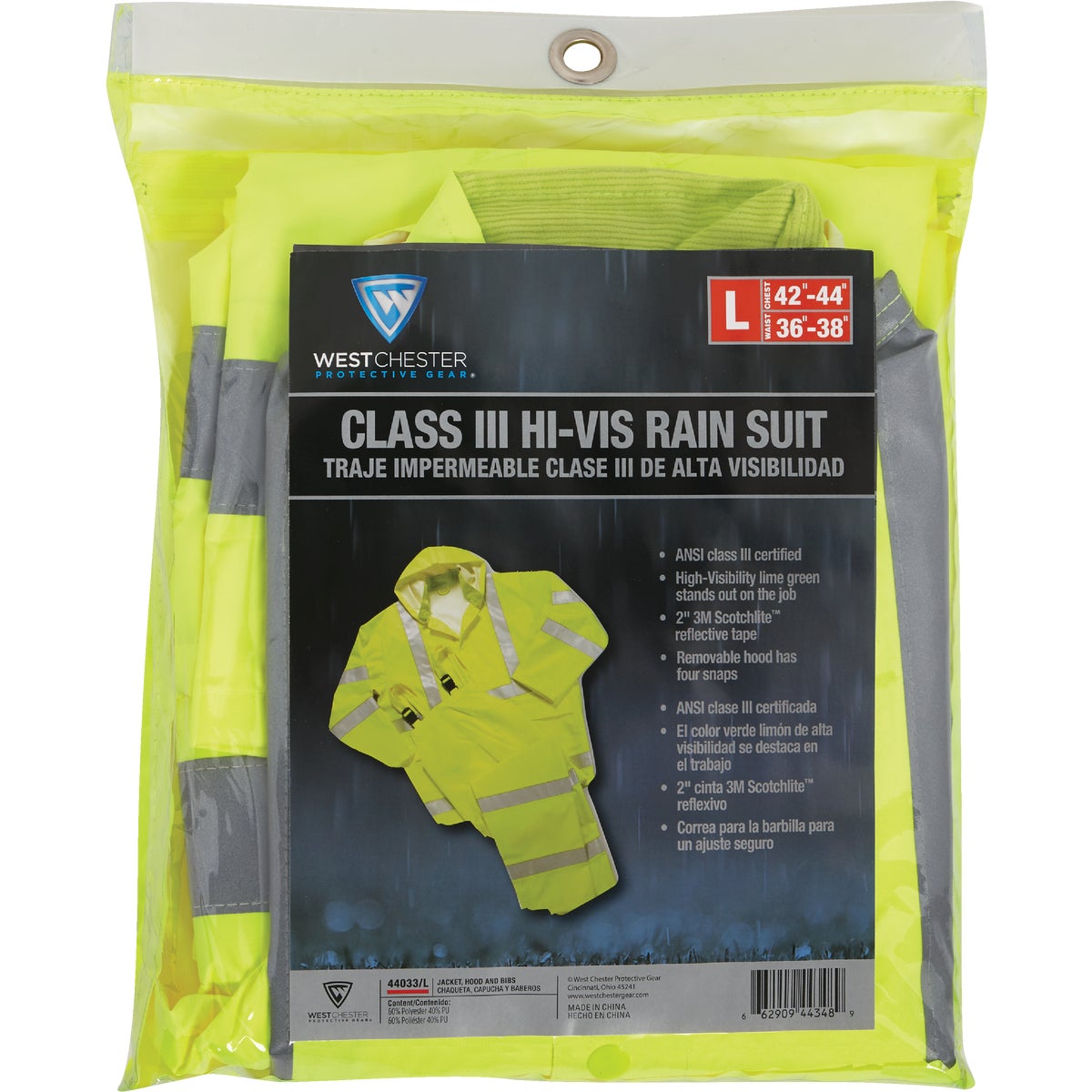 West Chester Protective Gear Large 3-Piece Fluorescent Hi-Vis Yellow Rain Suit Image 2