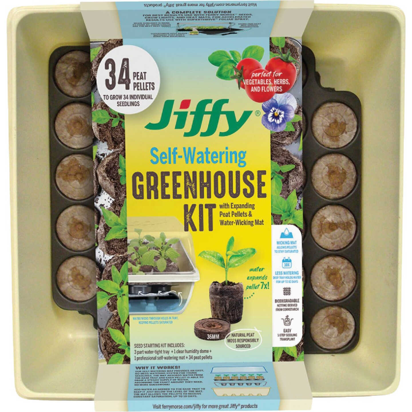 Jiffy 34-Cell 11 In. x 11 In. Self Watering Greenhouse Seed Starter Kit Image 1