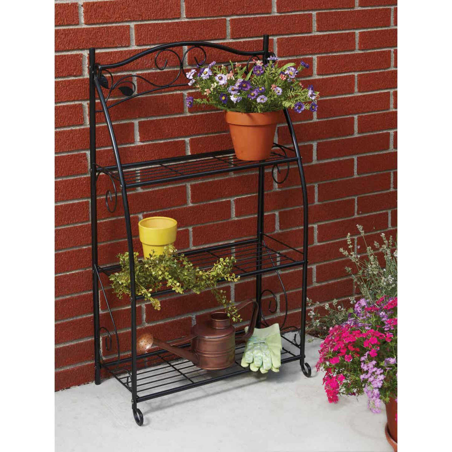 Best Garden Black Powder-Coat Steel 38 In. H. 3-Shelf Indoor/Outdoor Plant Stand Image 1