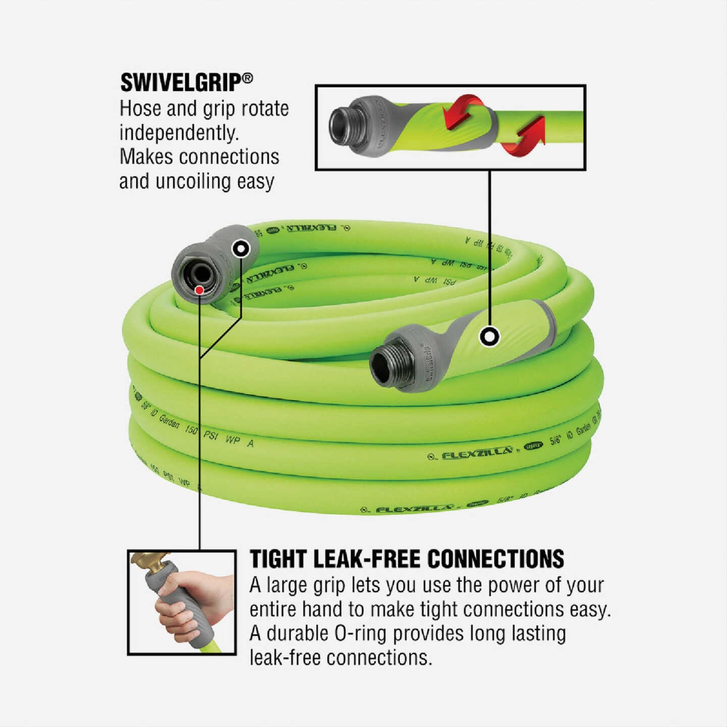 Flexzilla 5/8 In. Dia. x 50 Ft. L. Drinking Water Safe Garden Hose with SwivelGrip Connections Image 2