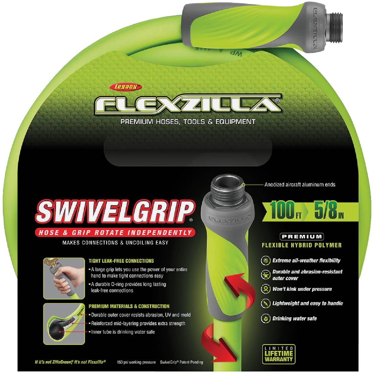 Flexzilla 5/8 In. Dia. x 100 Ft. L. Drinking Water Safe Garden Hose with SwivelGrip Connections Image 7