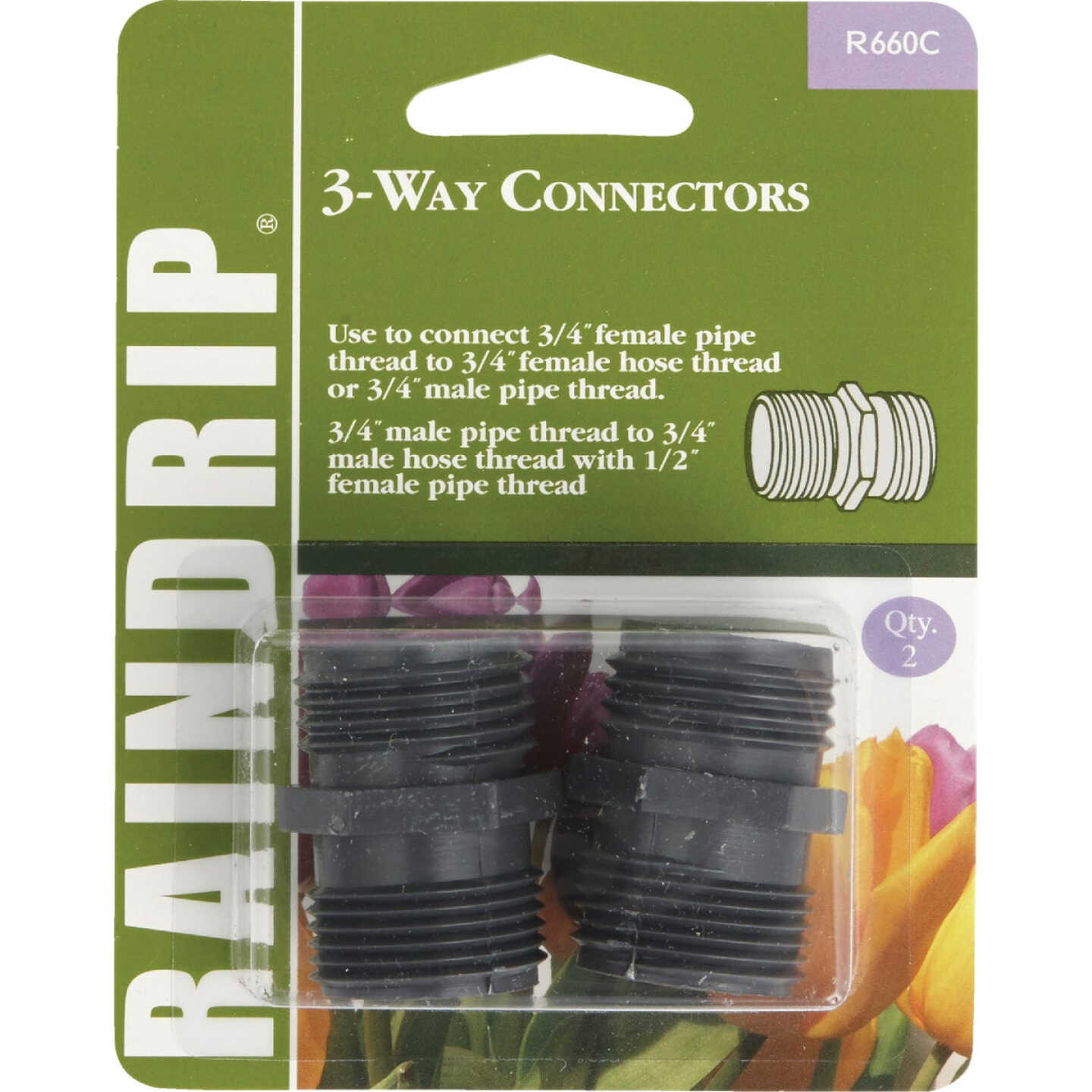 Raindrip 3/4, 1/2 In. Tubing 3-Way Threaded Coupling (2-Pack) Image 1