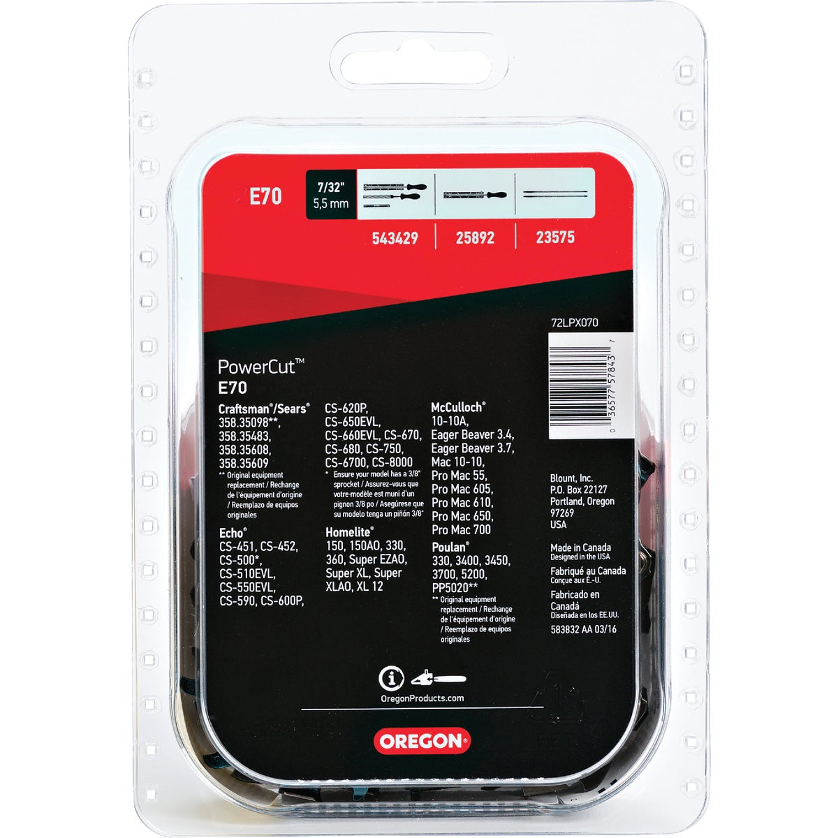 Oregon E70 PowerCut Saw Chain for 20in. Bar - 70 Drive Links - fits Echo, McCulloch, Homelite, Makita, Skil and others Image 6