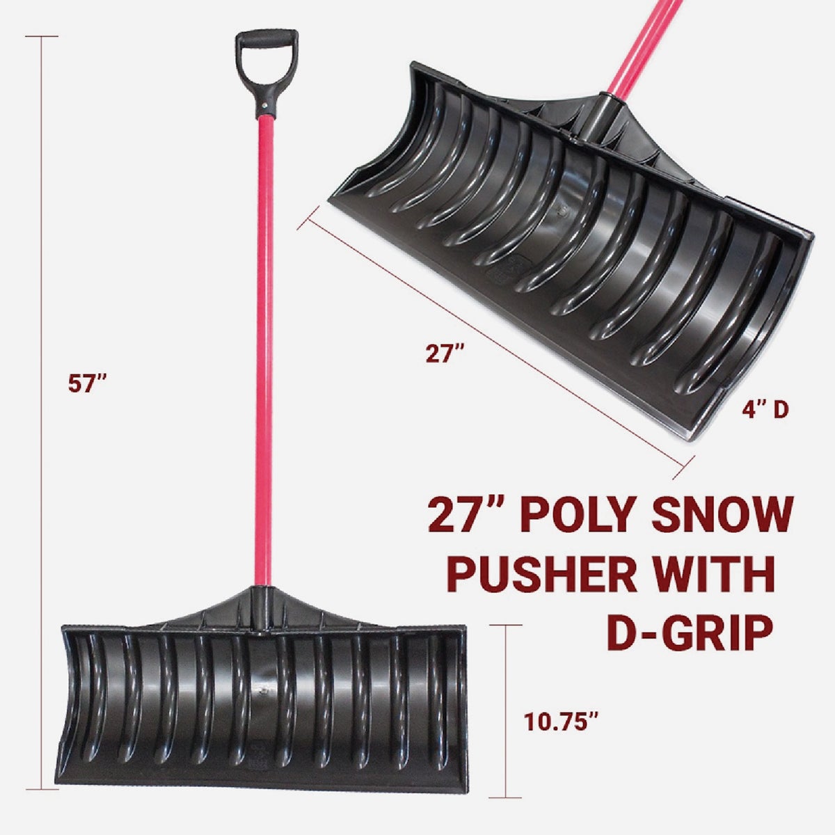Bully Tools 27 In. Poly Snow Pusher with 46.5 In. Fiberglass Handle Image 2
