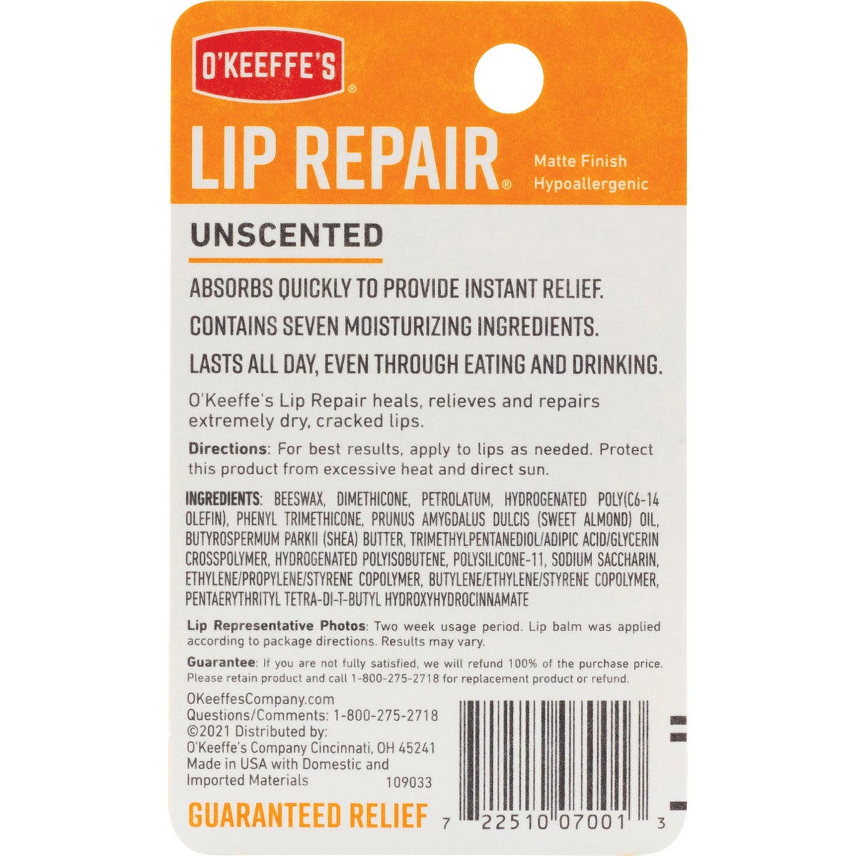 O'Keeffe's Original Unflavored Lip Repair, 0.15 Oz. Image 2