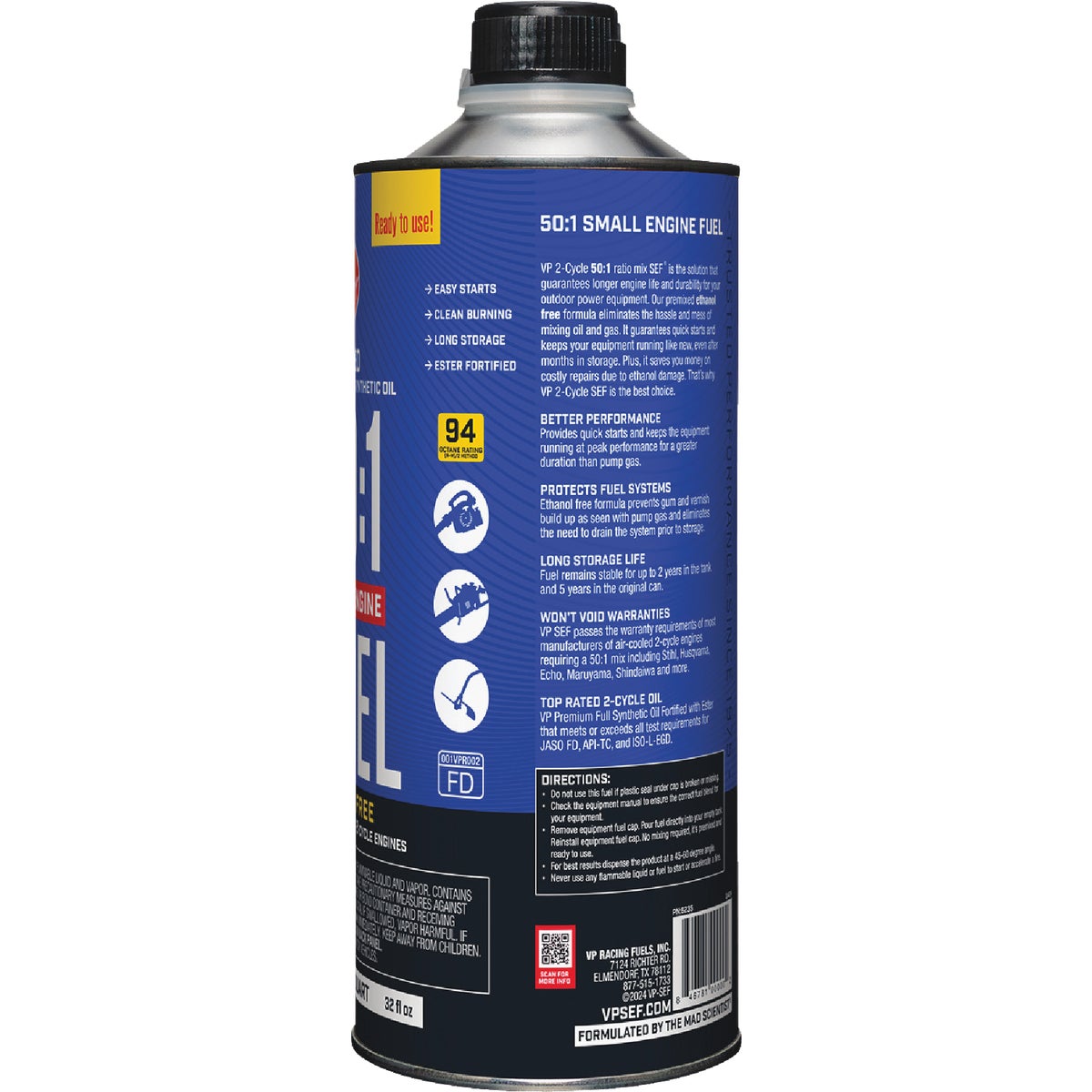 VP Racing Fuels 32 Oz. 50:1 Ethanol-Free Gas & Oil Pre-Mix Image 6