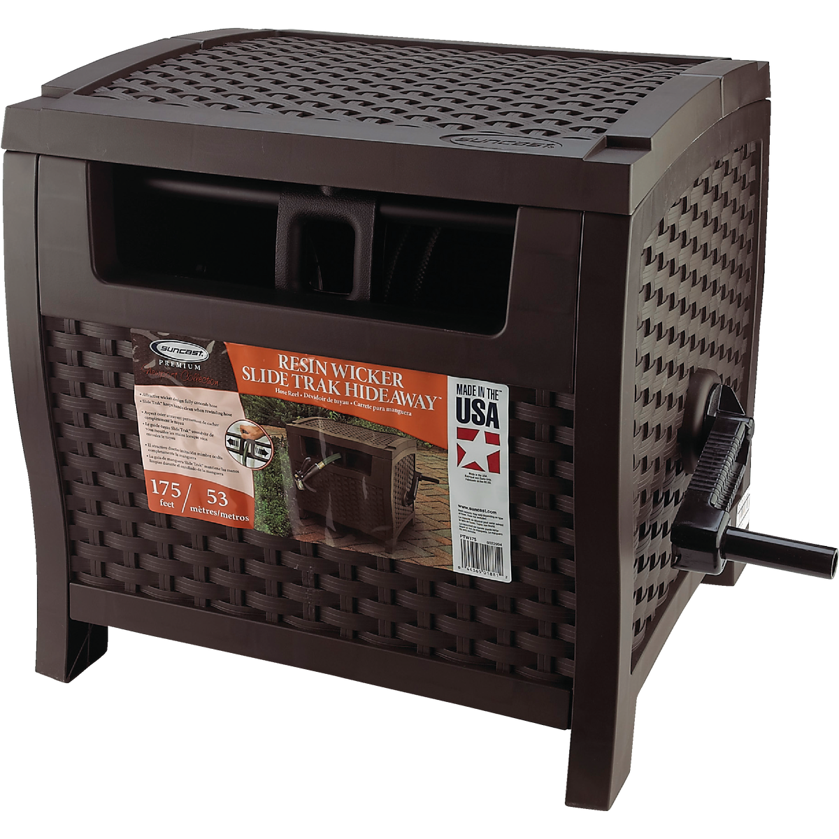Suncast Slidetrak Hose 175 Ft. x 5/8 In. Brown Resin Hideaway Hose Reel Image 3