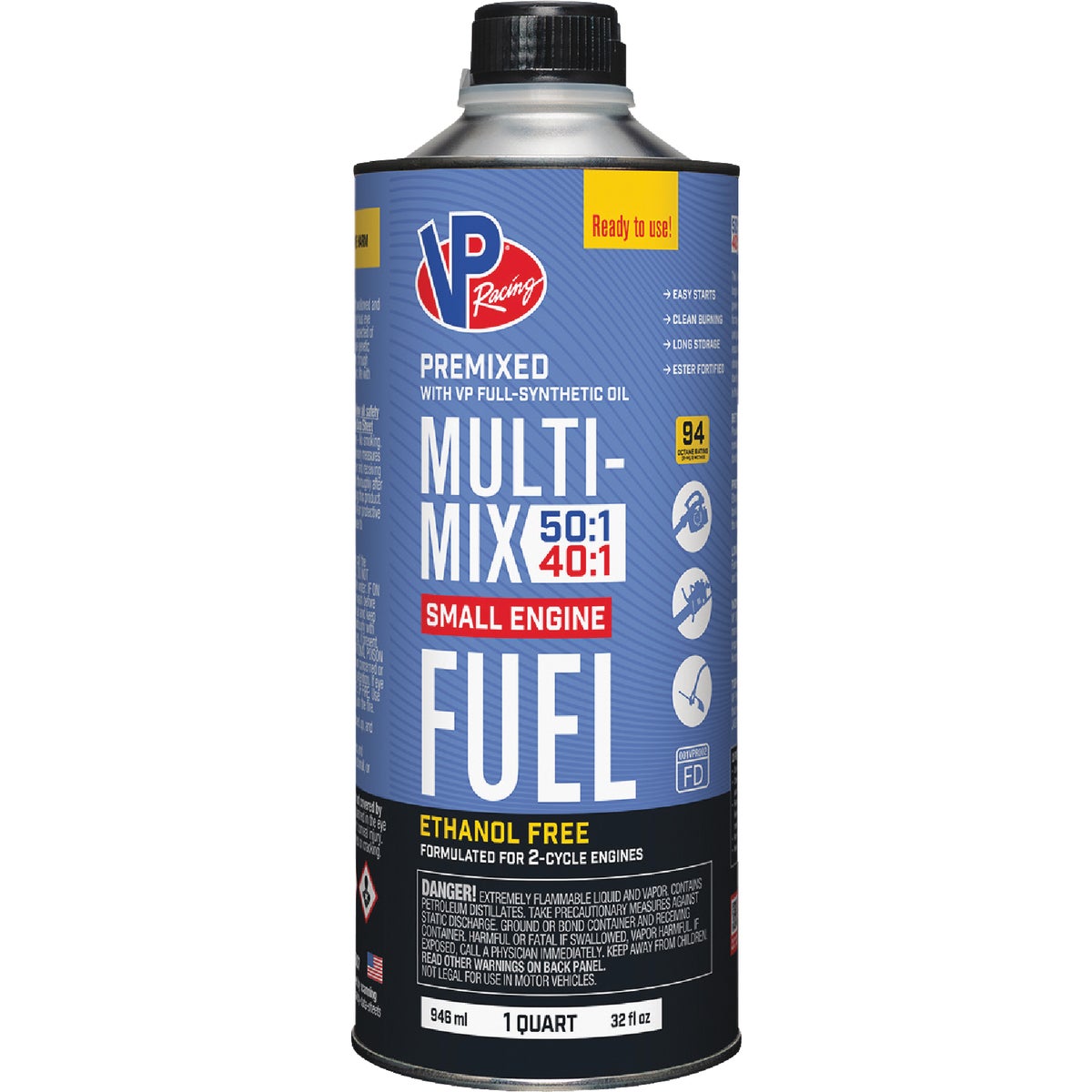 VP Racing Fuels 32 Oz. 40:1/50:1 Ethanol-Free Multi-Mix Gas & Oil Pre-Mix Image 1