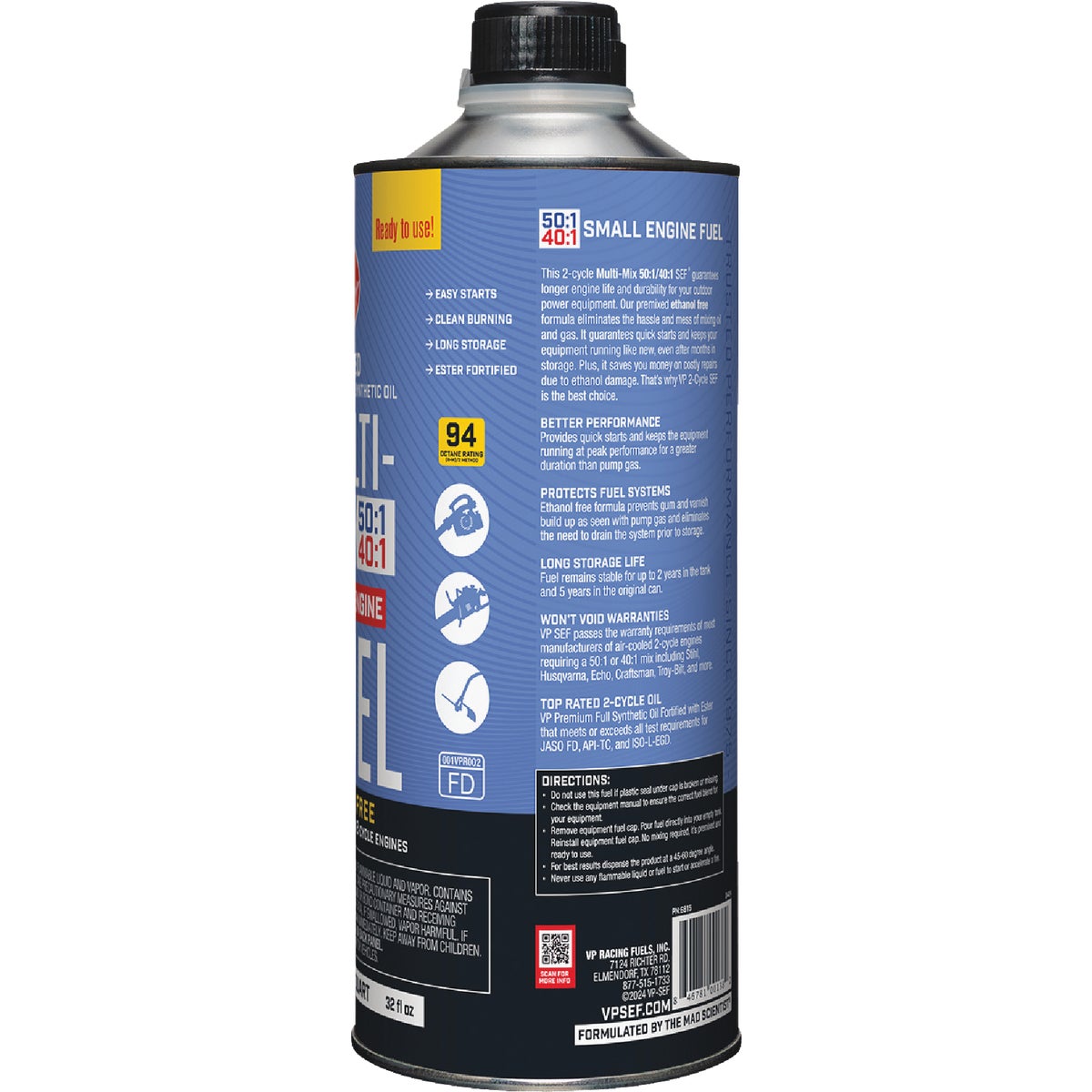 VP Racing Fuels 32 Oz. 40:1/50:1 Ethanol-Free Multi-Mix Gas & Oil Pre-Mix Image 4