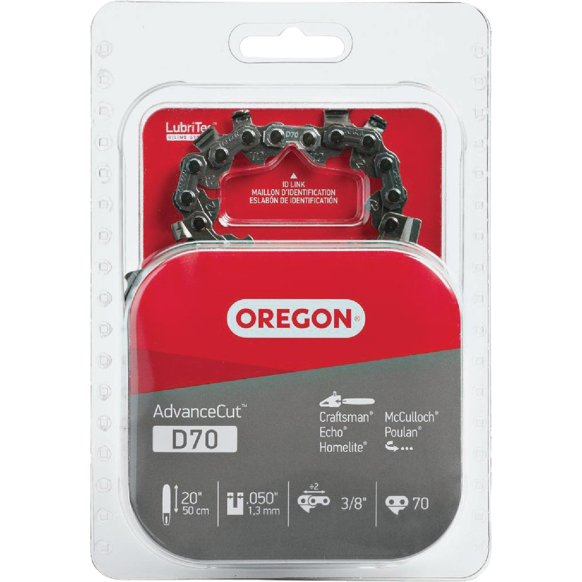 Oregon D70 AdvanceCut Saw Chain for 20 in. Bar - 70 Drive Links - fits Echo, Homelite, McCulloch, Poulan, Craftsman, Makita, Skil and more Image 1