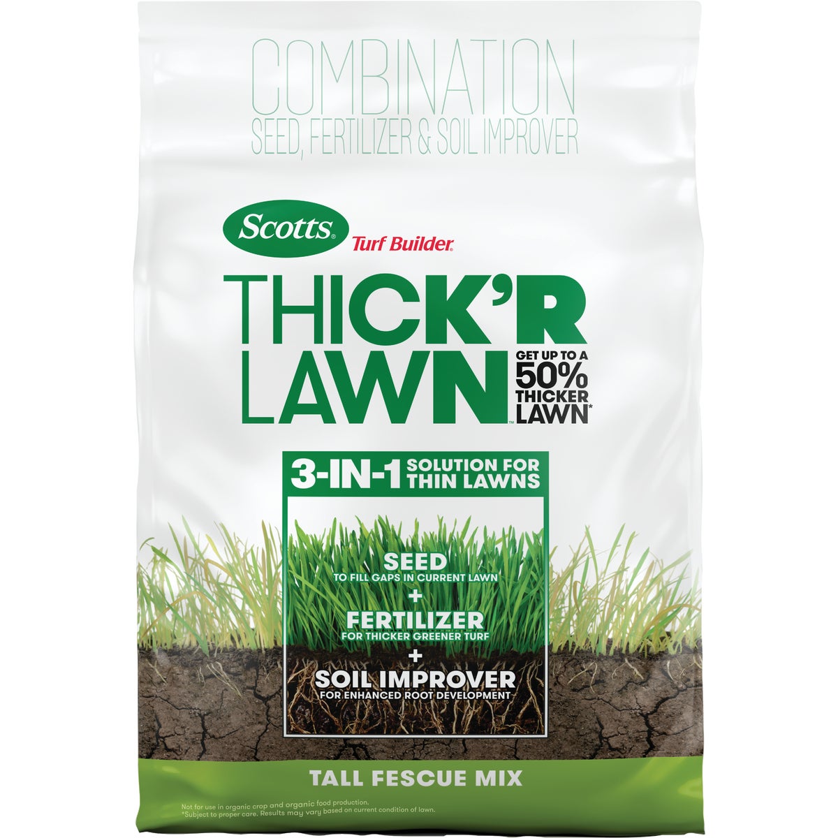 Scotts Turf Builder Thick'R Lawn 12 Lb. 1200 Sq. Ft. Tall Fescue Mix Grass Seed, Fertilizer, and Soil Improver Combination Image 1