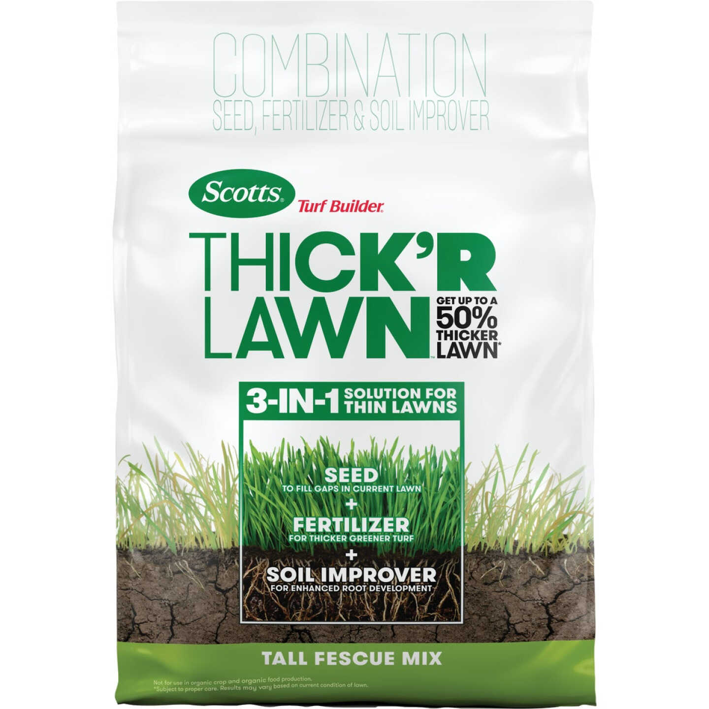 Scotts Turf Builder Thick'R Lawn 40 Lb. 4000 Sq. Ft. Tall Fescue Mix Grass Seed, Fertilizer, and Soil Improver Combination Image 1