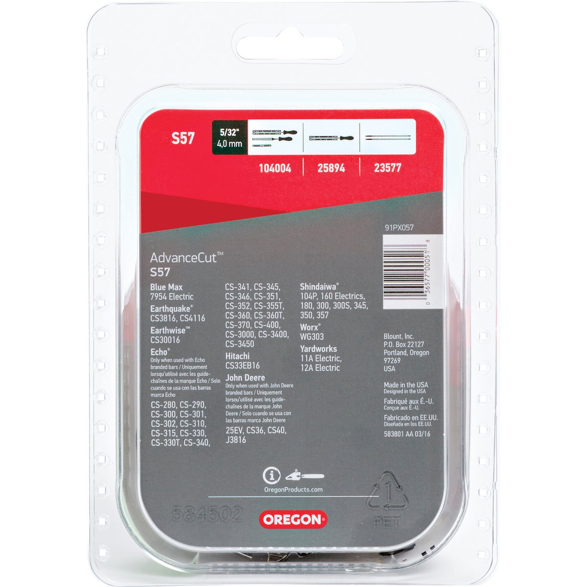 Oregon S57 AdvanceCut Chainsaw Chain for 16 In. Bar - 57 Drive Links Fits Cub Cadet, Echo, John Deere, Shindaiwa, Senix & More Image 7
