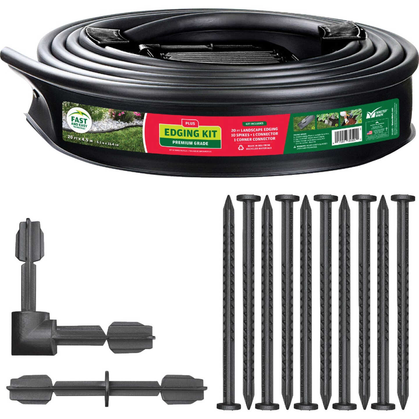 Master Mark Plus 4.5 In. x 20 Ft. Black Plastic Landscape Edging Kit with YardPack Image 1