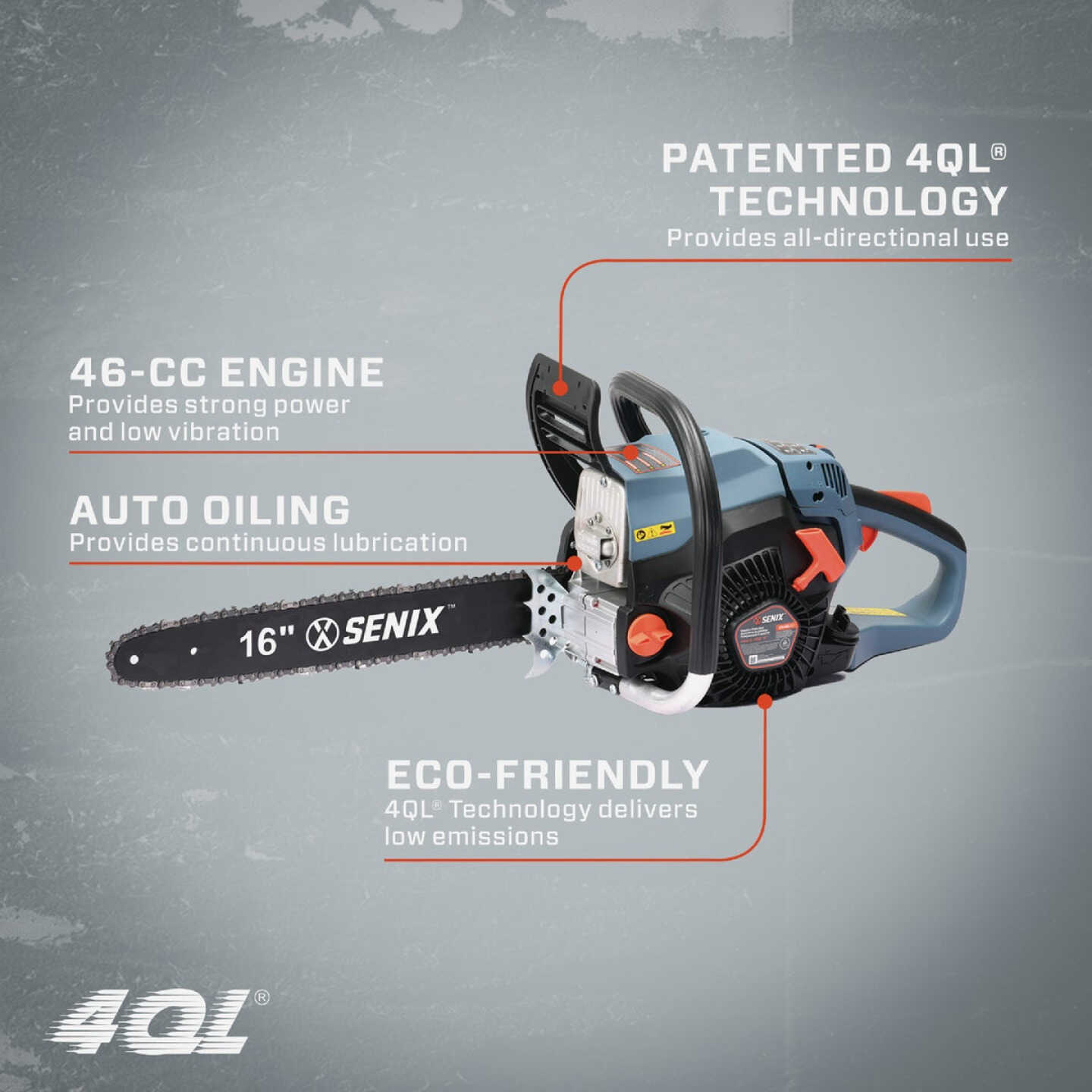 Senix 4QL 16 In. 46cc Gas Powered Chainsaw Image 2