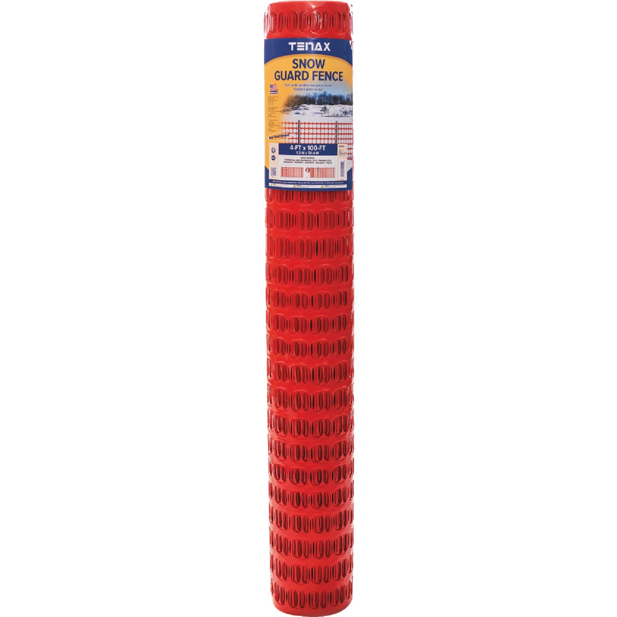 Tenax Sno-Guard 4 Ft. H. x 100 Ft. L. Polyethylene Snow Safety Fence, Orange