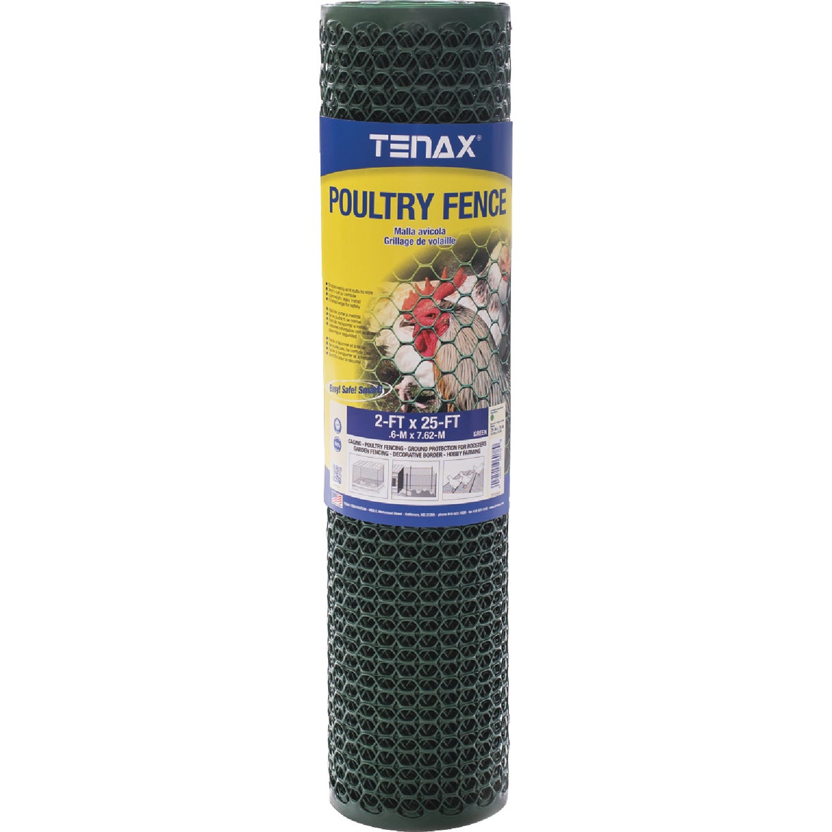 Tenax 3/4 In. x 2 Ft. H. x 25 Ft. L. Hexagonal Plastic Poultry Netting Fence, Green Image 1
