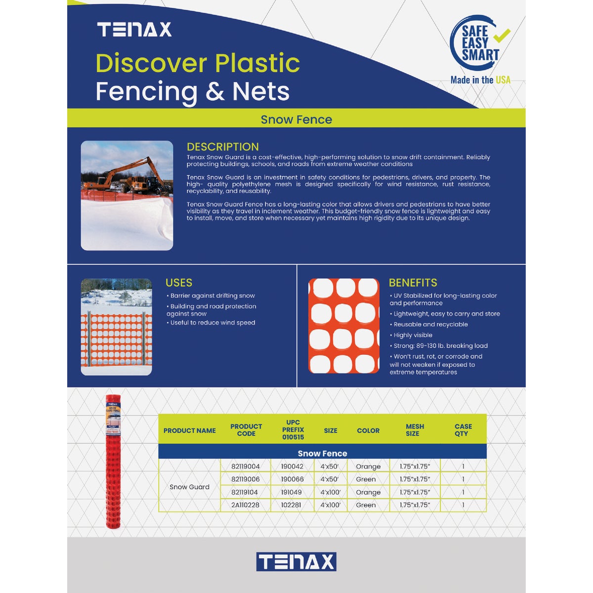 Tenax Sno-Guard 4 Ft. H. x 50 Ft. L. Polyethylene Snow Safety Fence, Orange Image 5
